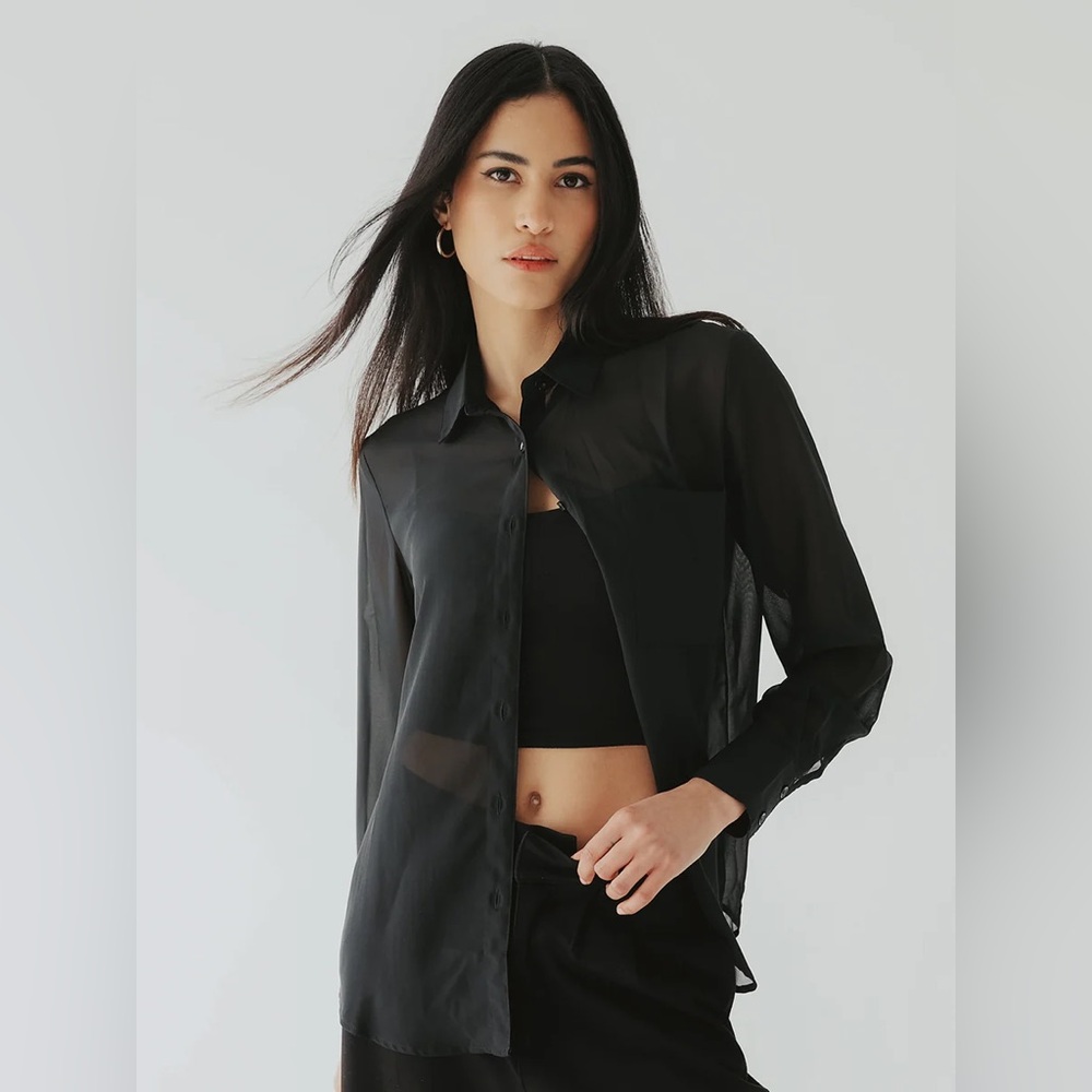 Klassy Network SHEER LONG SLEEVE BUTTON UP